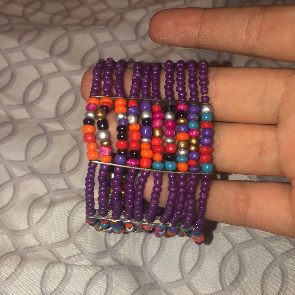 colorful and purple beaded bracelet
